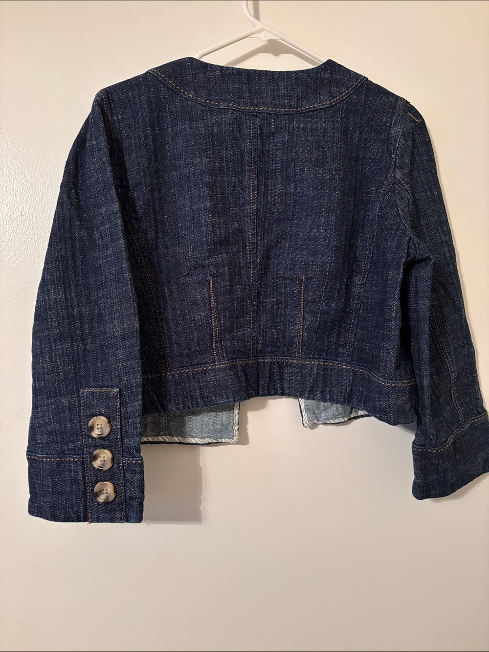 LOFT Dark Indigo Denim Open-Front Cropped Jacket - Picture 5 of 5